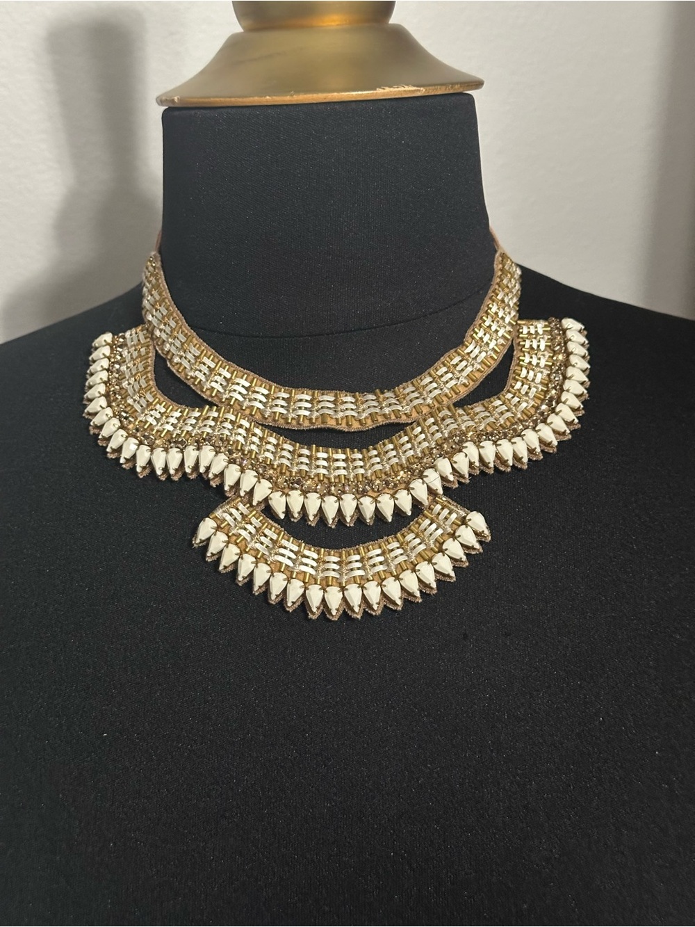 Gold and Ivory Statement Layered Collar Necklace - Women Jewelry